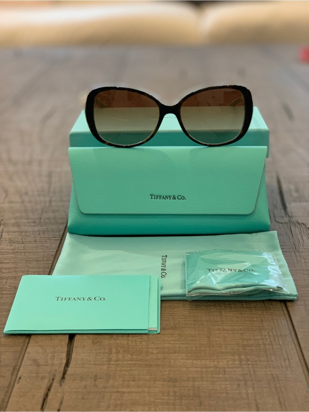 LIKE NEW—-Tiffany & Co. Brown/Gold Frame Sunglasses with Brown Gradient Lenses